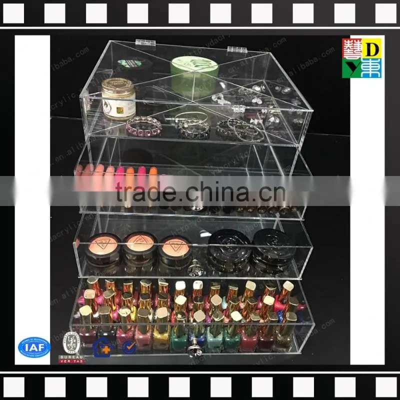 2016 customized Deluxe Diamond Handle Clear Acrylic Makeup Organizer with 7 Drawer