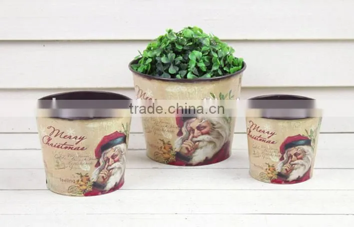 hot selling s/3 Christmas round planter, metal flower pot, flower container