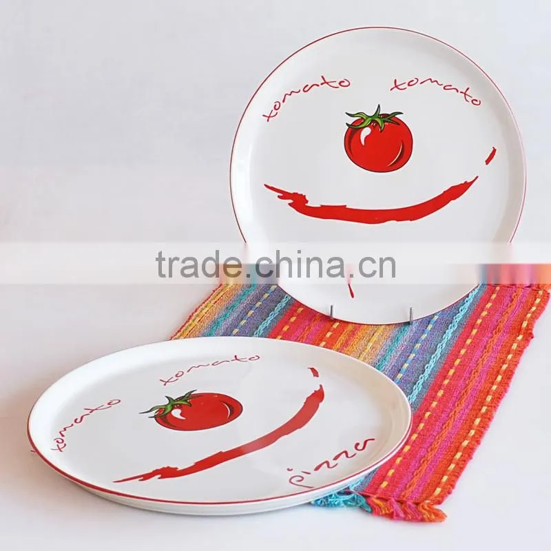 10.6 inch Round Shape Ceramic Pizza Plate with Decal Printing