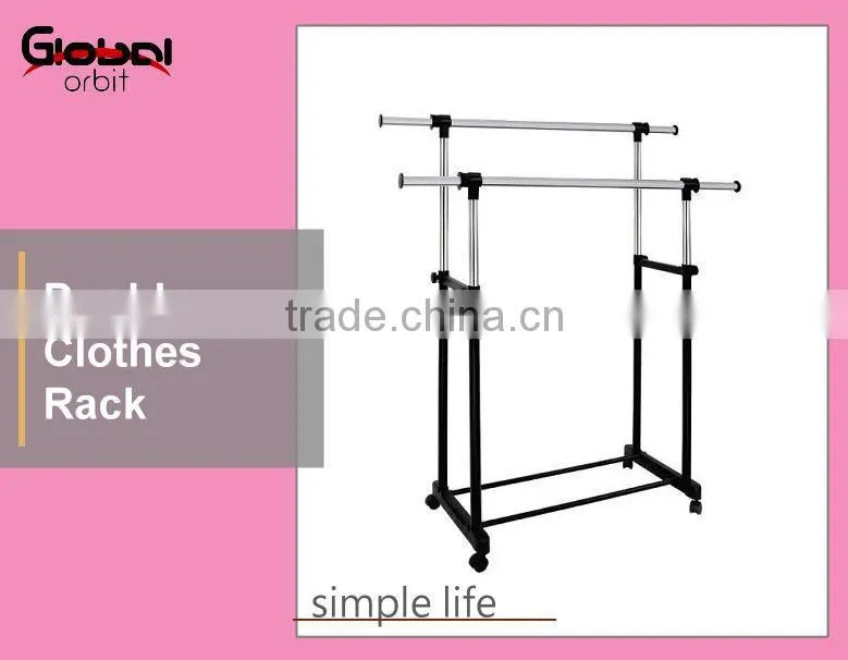Heavy Duty Movable Garment Hanging Rail Stand Extendable Clothes Drying Rack