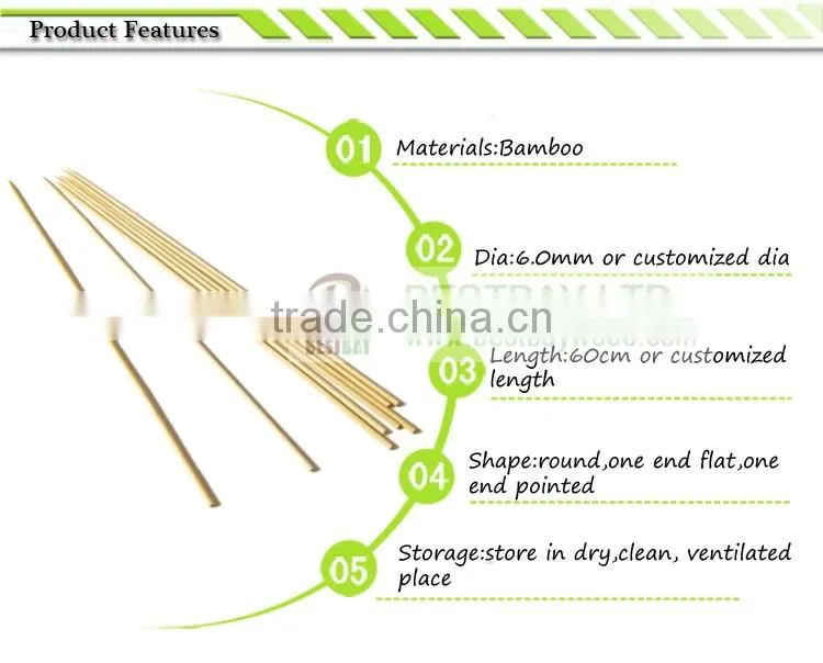 Strong grilled long marshmallow bamboo skewers,round bamboo skewers