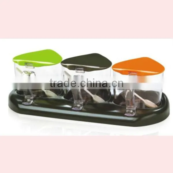 Glass Kitchen Seasoning Box Condiment Dispenser Set With Spoons