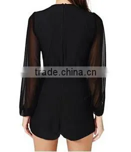 womens sexy chiffon rompers short pants new deep V-Neck long sleeve jumpsuit