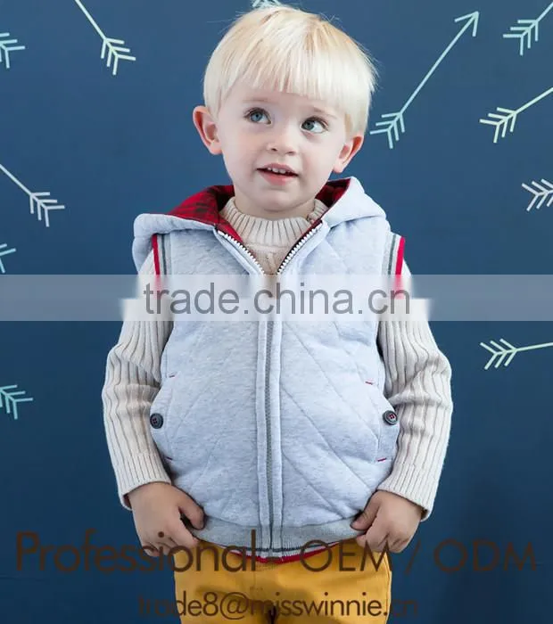 2015 fashion children's hooded thicken padding vest autumn/winter waistcoat for 2 -12 years old kids factory price