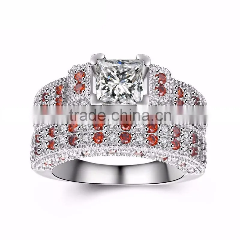 Fashion Jewelry top quality genuine sterling silver 925 women's finger ring set square diamond