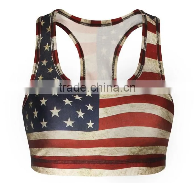 Women Running vest undershirt with United States flag printing