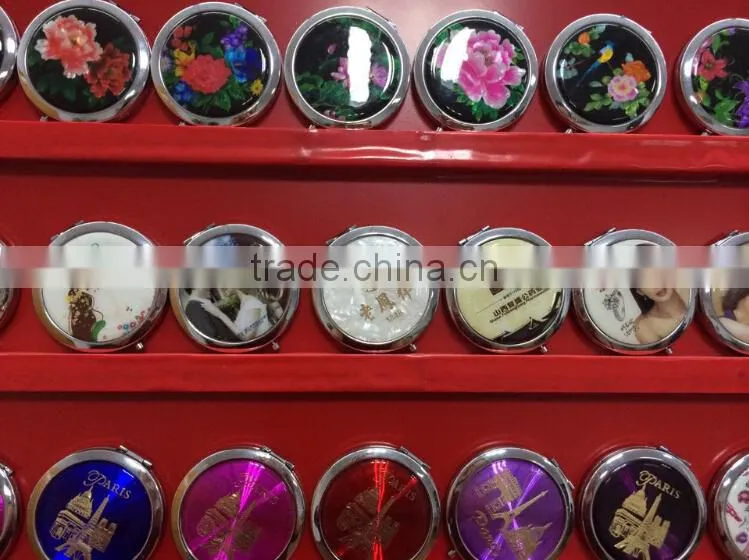 Metal Hollw Rhinestone Embessed Glass Lens Double Folding Mirrors
