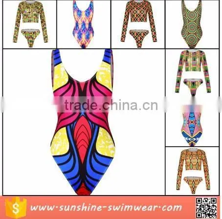 85% Polyester 15% Spandex Sublimation Zipper Long Sleeve Swimwear