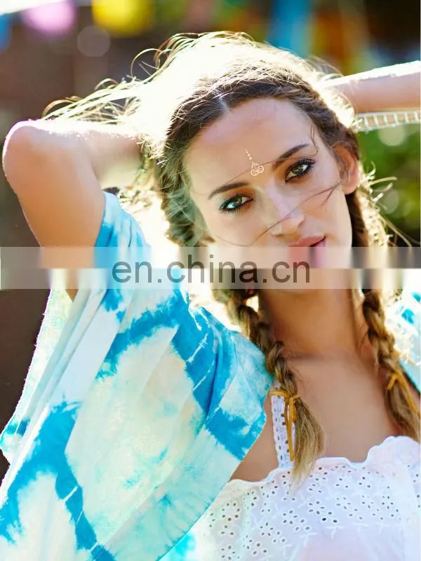 Batwing short sleeve silk tie dye print kimono, high quality ladies kimono