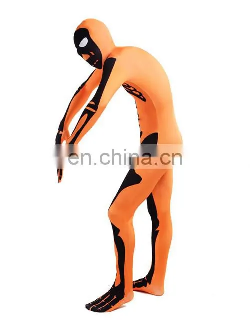 Orange Skull Jumpsuit Second Skin Suit Zentai Bucks Halloween Costume
