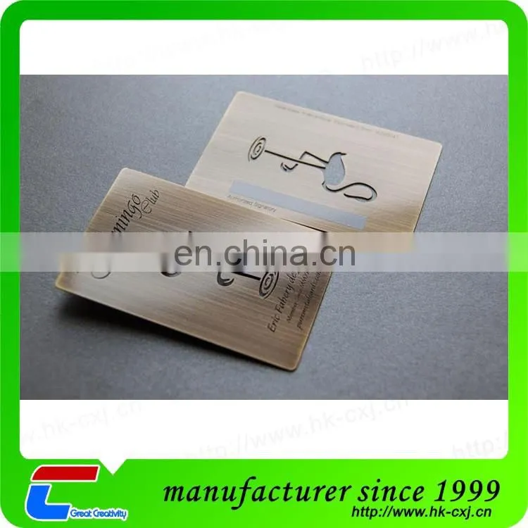 top grade laser cut plate antique bronze metal business card