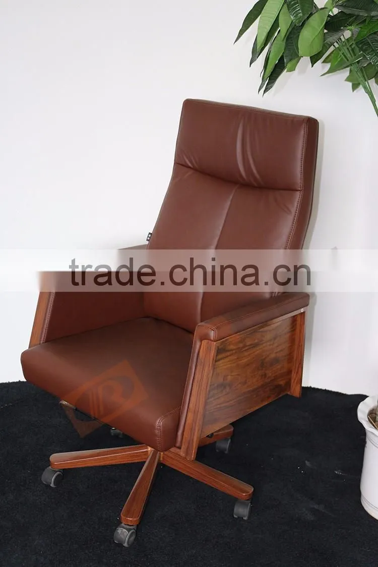 Luxury customized brown revolving swivel lift PU leather manager director office chair with wheels