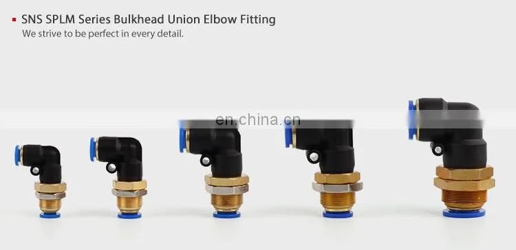 SNS SPLM Series Elbow Bulkhead Push In Connect Fitting Pipe Tube Union Quick Connector