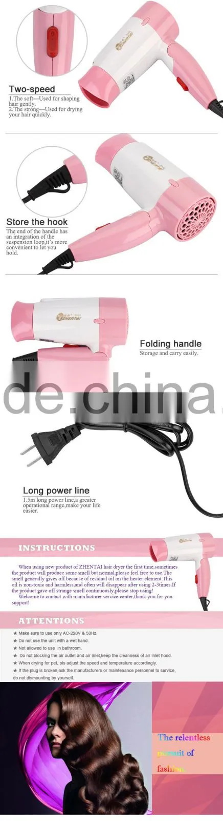 Customized Pink Hair Dryer Foldable Hair Dryer for Travel