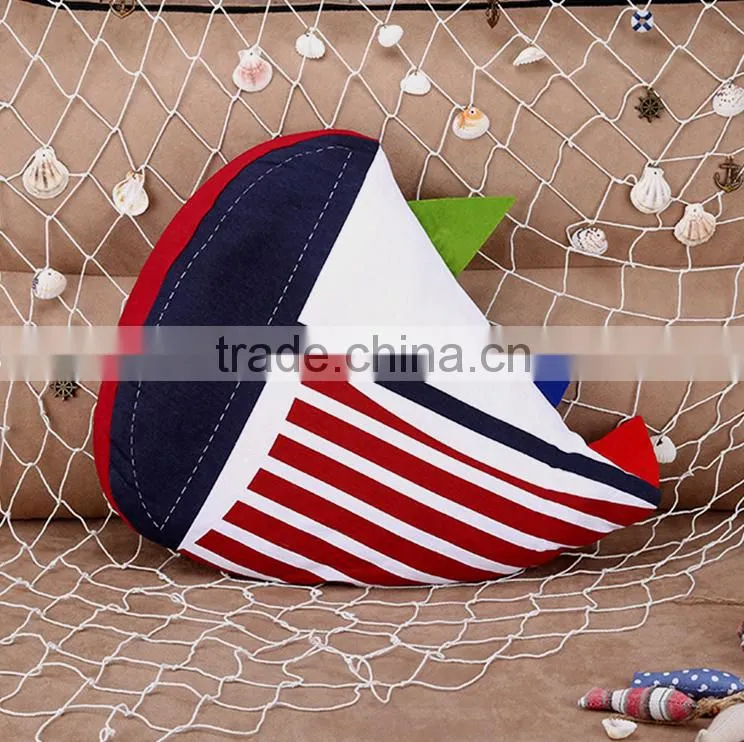 latest design fancy sailing boat cotton fabric cushion handicraft particular pillow made in China