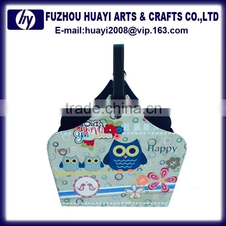 PU leather printing design photo wooden storage basket hanging basket chain