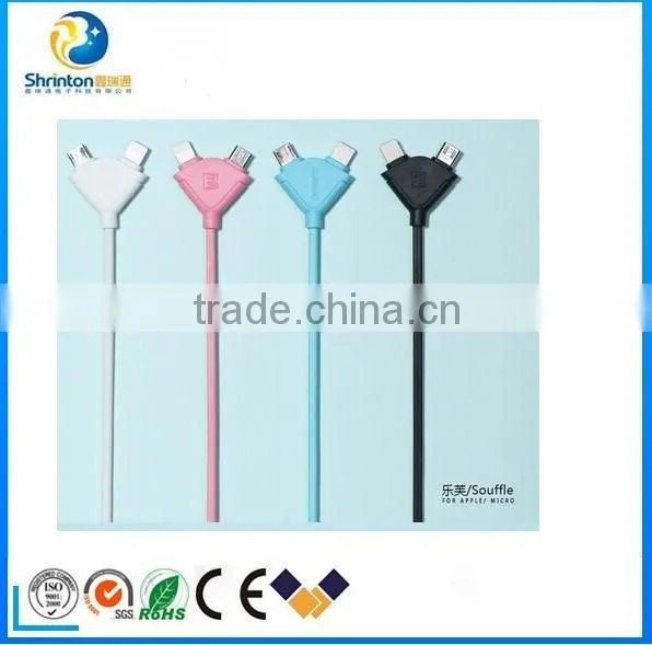 wholesale colorful 2 in1 usb cable fast charge sync data cable for Micro/Iphone