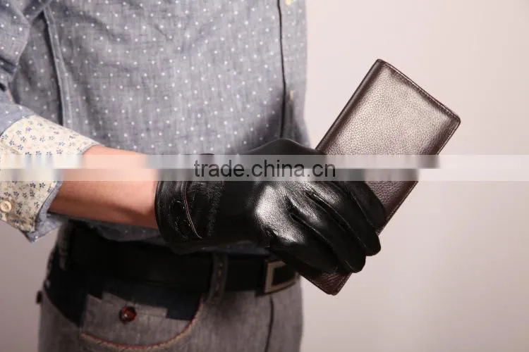Men's leather gloves for men plus thick velvet warm snap rider line gloves short paragraph