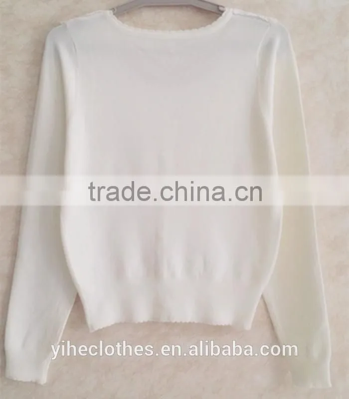 Pure color long sleeve teenager knitting wear white lace falbala neckline sweater cardigan