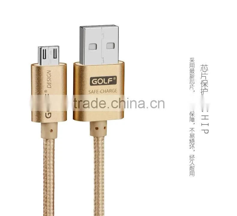 Original GOLF 1.5M Metal nylon weave Micro USB 2.1A Fast Sync And Charge cable for Android Mobile Phone