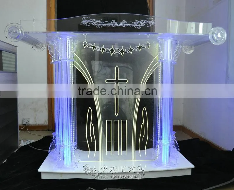 high qualtiy modern church pulpit with LED light, church pedestal pulpit, organic glass