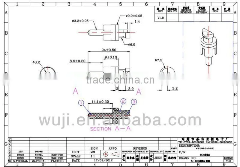 For rca av connector with lotus type rca male
