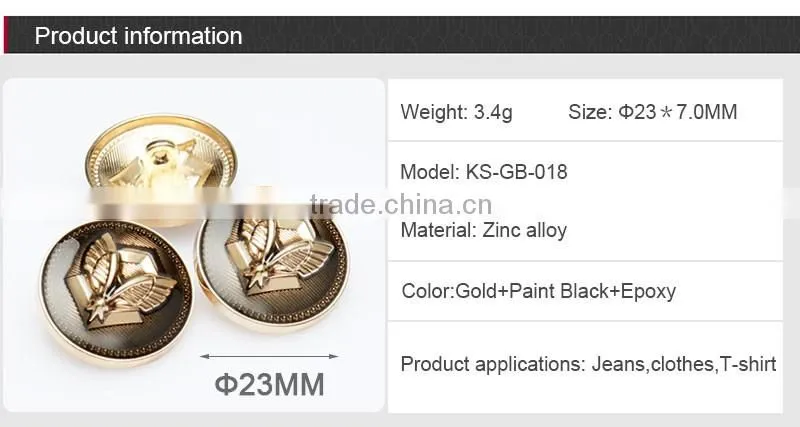 High Grade Fashion Gold Metal Custom Sewing Buttons