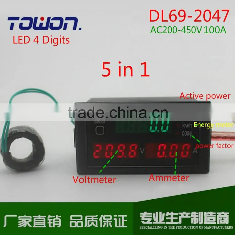 D69 Multi-functional LED display panel meter voltmeter ammeter with active and Electric energy and power factor 200-450V 0-100A