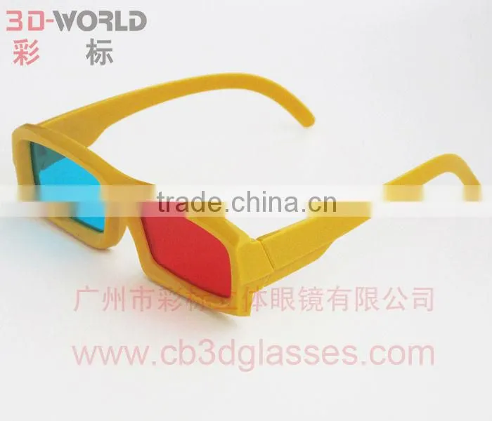 Yellow frame red&cyan 3d glasses plastic
