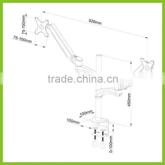 GS352D-V Gas Spring Dual Monitor Arm VESA100x100 Articulating Table Mount