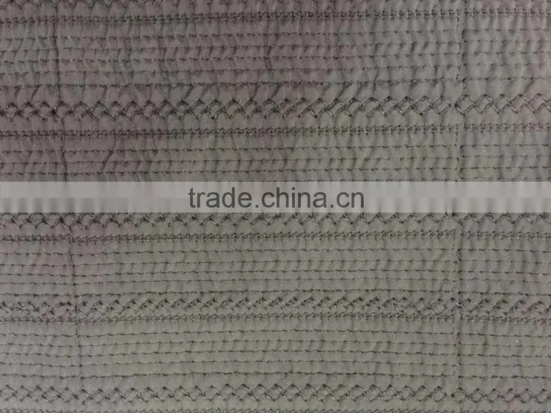 Fashion polyester stripe embroidered thermal padded fabric with quilting for down coats/jacket