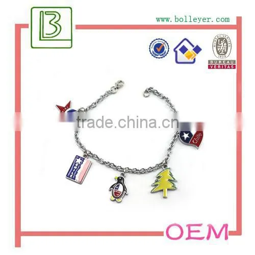 custom logo enamel promotional pendant charm link bracelet