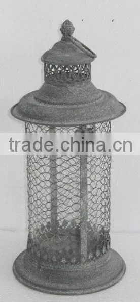 100466F- round metal wire candle lantern