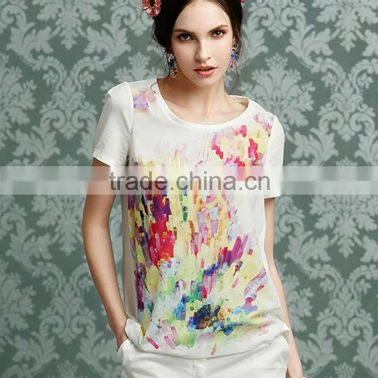 New design ladies cotton printed t-shirt OEM(YCT-B0123)