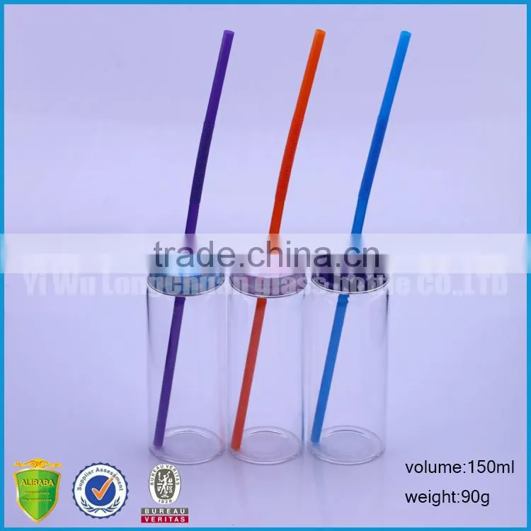 150ml glass juice bottle with disposable straw