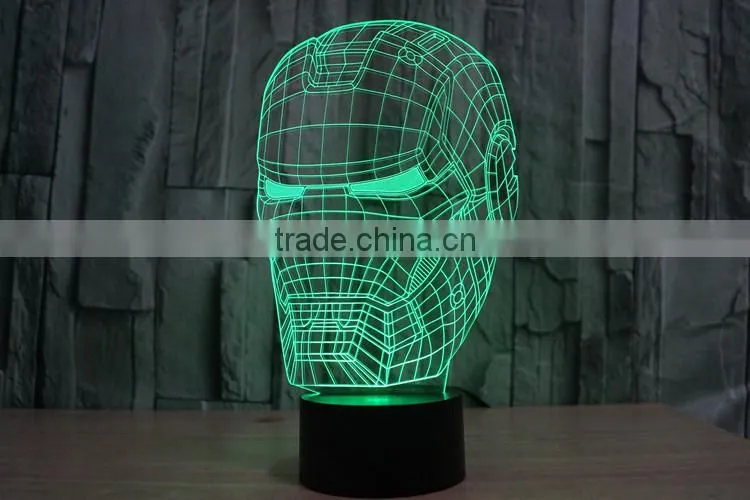 IRON MAN shape skull 3d illusion lamps acrylic Indoor USB + battery operated decorative led night light