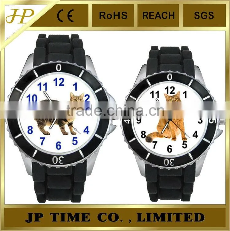 silicone cat design rotating bezel cat face hand watch price wrist watch quartz analog