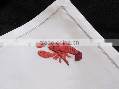 Hand hemstitched napkin, embroidered napkin, embroidery napkin, white cotton napkin, 100% cotton napkin