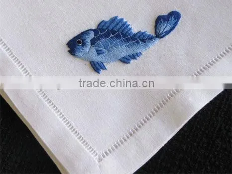 Hand hemstitched napkin, embroidered napkin, embroidery napkin, white cotton napkin, 100% cotton napkin