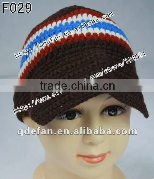 wholesale 100% cotton plain knitted patterns crochet baby boy caps infant peaked cap