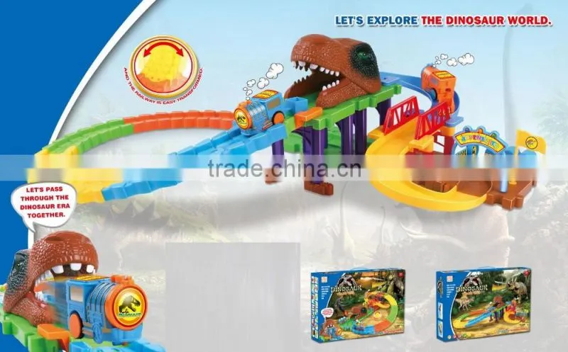 Dinosour world reaction light music intelligent battery operated railway pathway building block