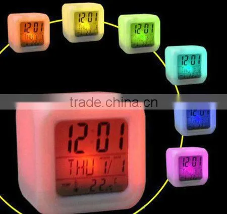 7 LED Color Change PVC Digital Alarm with Thermometer Clock