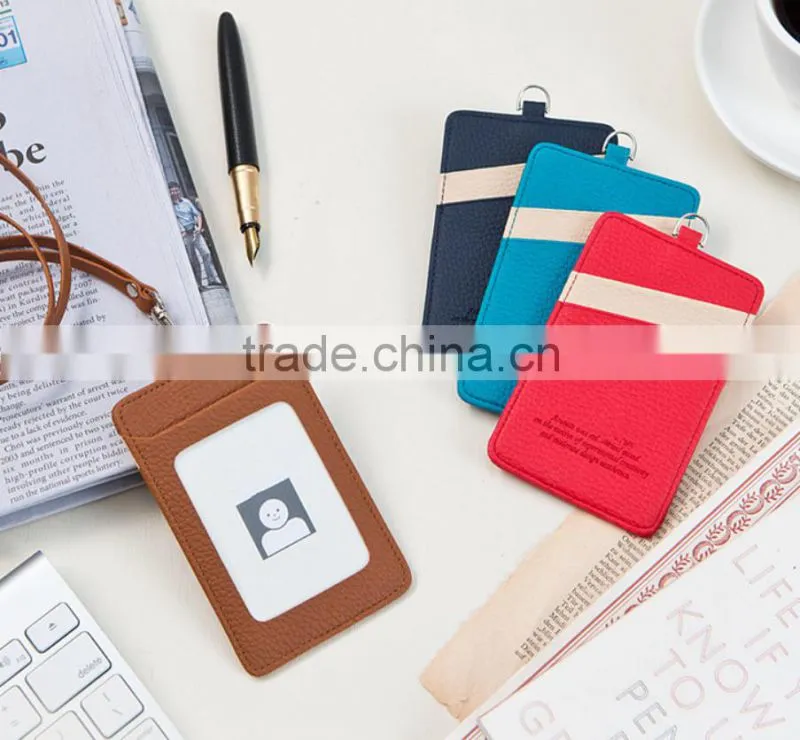 Neck Strap Lanyard ID Window Card Case Badge Leather Card Holder