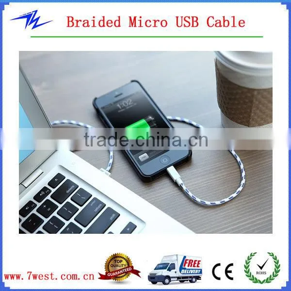 New Colorful Micro Fabric Braided USB Cable for Samsung, Data Sync & Charging woven Braided USB Cable for iPhone 5