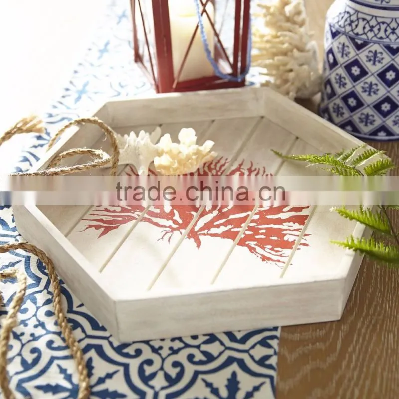 High quality best selling Coral Reef Hexagonal wood tray table