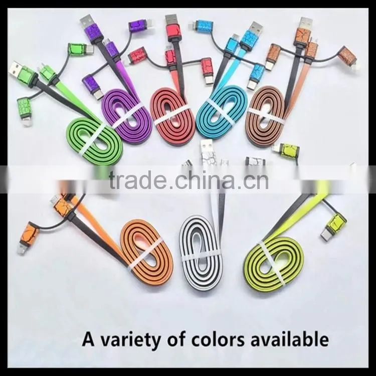 2016 Fashion Multi-function 3in1 Micro 5 iOS 8 Type-C Data usb Cable