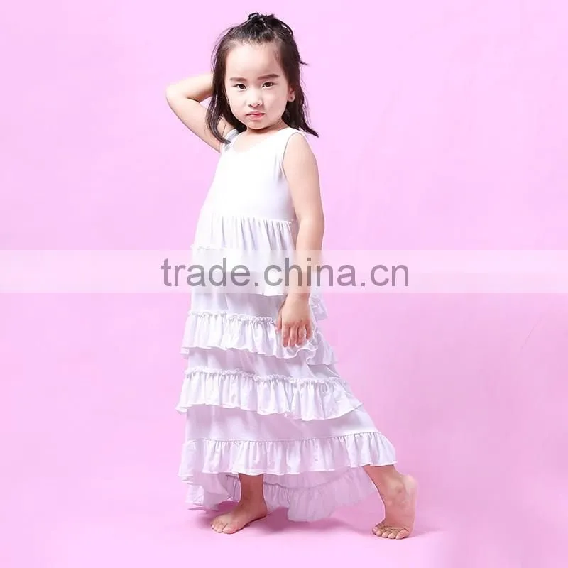 Hot sale elegant dust pink with chiffon ruffles on the bottom children maxi girl dress