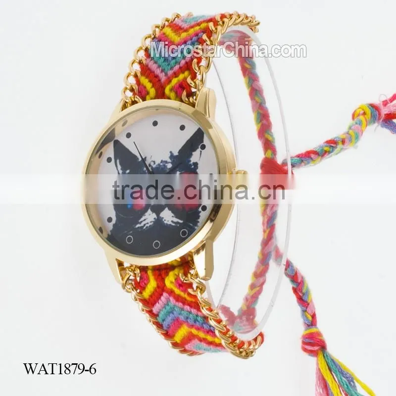 Elastic knitting watch chain cat face quartz watch price