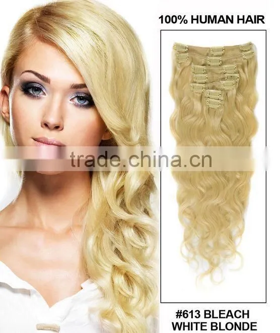 2015 wholesale cheap clip on human hair extension/top quality with low price