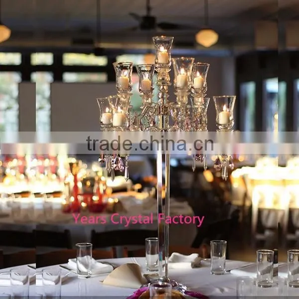 Nine arms crystal wedding candelabra centerpiece with votive hurricanes hot sell table flower candelabra